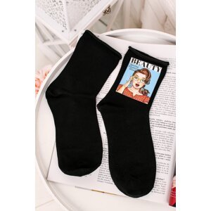 Dámske čierne ponožky s potlačou Pin-Up-Print S42