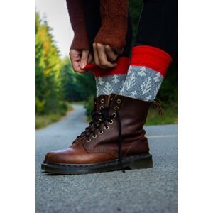 Sivo-červené ponožky s prímesou vlny Vlnáč Smrekočervený