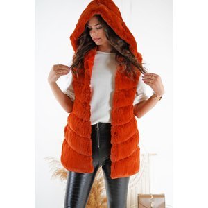 Oranžová kožušinová vesta s kapucňou Brianna