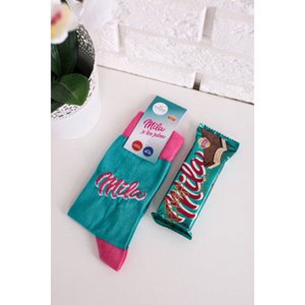 Modro-ružové ponožky Mila + oblátky Mila