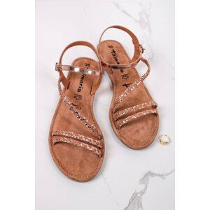 Ružovozlaté nízke kožené sandále 1-28113