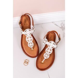 Biele nízke kožené sandále 5-28112