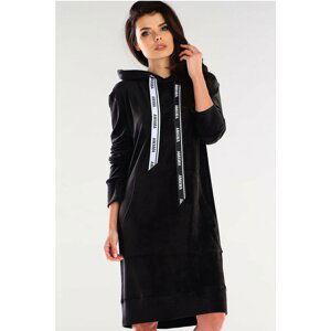 Čierne velúrové mikinové šaty A414