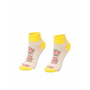 Béžovo-žlté kvetované členkové ponožky Žltý kvietok