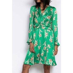 Zelené kvetované šaty s dlhým rukávom Vally