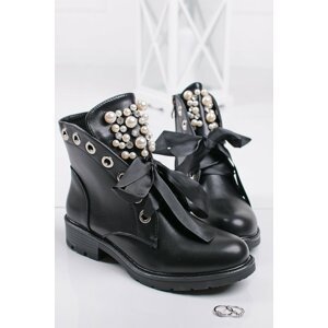 Čierne šnurovacie topánky s perlami Dalida