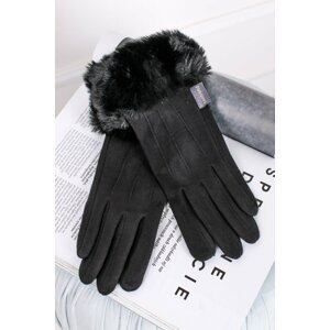 Čierne rukavice s kožušinou Arlene