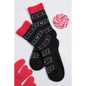 Čierne vzorované froté ponožky Vianožky