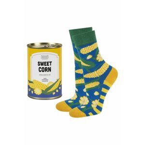 Viacfarebné vzorované ponožky v plechovke Sweet Corn