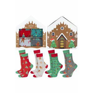 Viacfarebné vianočné ponožky v darčekovej krabičke Christmass - štvorbalenie