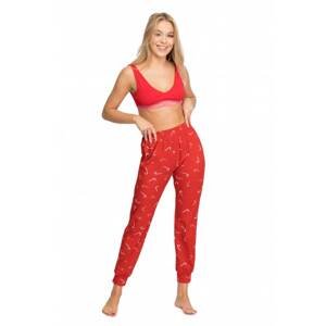Červené vzorované bavlnené pyžamové nohavice LA094