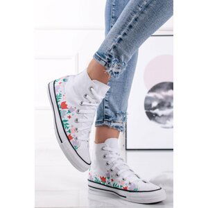 Biele kvetované vysoké tenisky Chuck Taylor All Star Crafted Florals