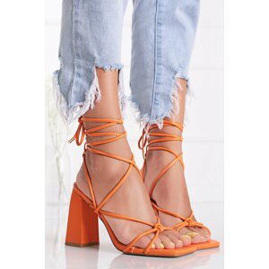 Oranžové šnurovacie sandále na hrubom podpätku Sherine