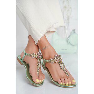 Zelené nízke sandále s kamienkami Deborah