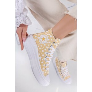 Žlto-biele kvetované platené tenisky Chuck Taylor All Star Move Platform Bright Florals