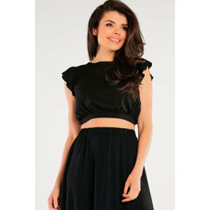 Čierny crop top s viazaním na chrbte A429