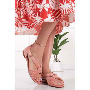 Broskyňové kožené velúrové nízke sandále Roksana