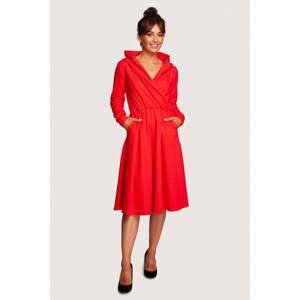 Červené midi šaty s kapucňou B245