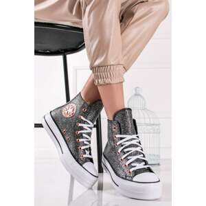 Čierno-strieborné vysoké tenisky na platforme Chuck Taylor All Star Lift Platform Metallic Glitter