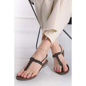 Tmavostrieborné kožené nízke sandále 1-28197