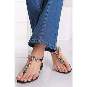 Čierne nízke sandále s farebnými kamienkami Juliette
