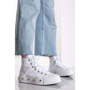 Biele vysoké plátené tenisky Chuck Taylor All Star Lift Patform Star Studded