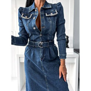 Elegantné denim šaty zdobené korálikmi DABRIA veľkosť: XS