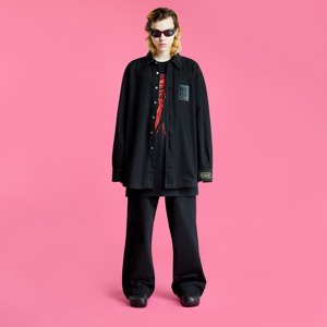 RAF SIMONS Straight Fit Denim Shirt With Label On Sleeve Black