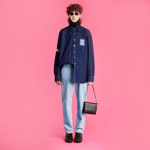 RAF SIMONS Straight Fit Denim Shirt With Rs In Front Dark Navy