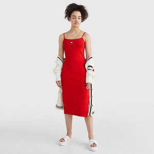 Tommy Jeans Strappy Badge Rib Midi Dress Deep Crimson