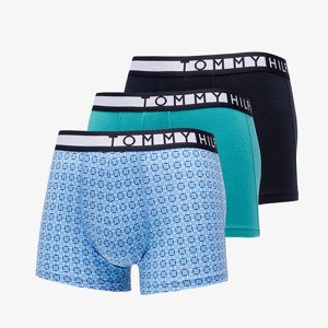 Tommy Hilfiger Logo 3 Pack Trunks Print Saltwater Green/ Des Sky/ Squared Up