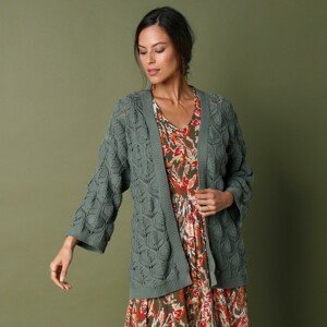 Blancheporte Kimono sveter, ažúrový vzor zelenkastá 50
