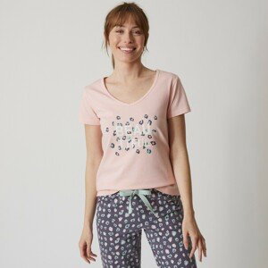 Blancheporte Pyžamové tričko s krátkymi rukávmi a stredovou potlačou "Beautiful" ružová 34/36