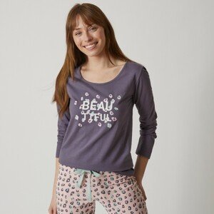 Blancheporte Pyžamové tričko s dlhými rukávmi a stredovou potlačou "Beautiful" sivá antracitová 34/36