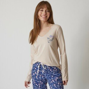 Blancheporte Pyžamové tričko s dlhými rukávmi a potlačou kvetín piesková 42/44