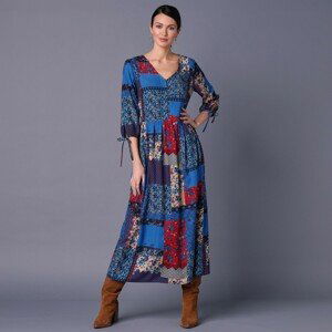 Blancheporte Dlhé šaty v patchwork dizajne modrá/červená 42