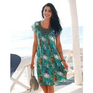 Blancheporte Šaty s tropickým vzorom, macramé výstrih smaragdová 38
