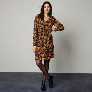 Blancheporte Voálové šaty s rastlinným vzorom čierna/karamelová 36