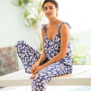Blancheporte Pyžamo s nohavicami, potlač kvetín modrá 36