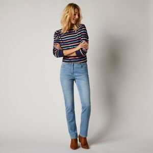 Blancheporte Rovné džínsy s výšivkami "srdiečok" zapratá modrá 48