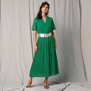 Blancheporte Dlhé šaty s plisovaním a krátkymi rukávmi zelená 36