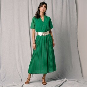 Blancheporte Dlhé šaty s plisovaním a krátkymi rukávmi zelená 38