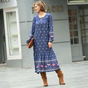 Blancheporte Dlhé šaty s folkovým vzorom indigo/červená 46