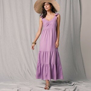 Blancheporte Dlhé jednofarebné šaty s volánmi lila 40