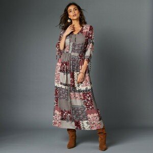 Blancheporte Dlhé šaty v patchwork dizajne ružové drevo/sivá 50