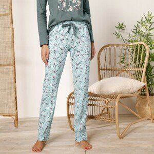 Blancheporte Pyžamové nohavice s potlačou kvetín, bavlna morská zelená 54