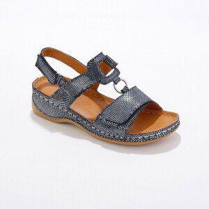 Blancheporte Kožené lesklé sandále na suchý zips a klinovom podpätku modrá 36