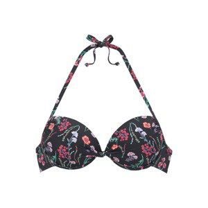 LASCANA Bikinový top 'Bloom'  zelená / neónovo fialová / červená / čierna