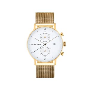 Kapten & Son Analógové hodinky 'Chrono Small Gold Mesh'  zlatá / biela