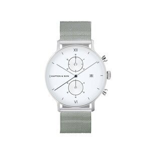 Kapten & Son Analógové hodinky 'Chrono Small Silver Mesh'  strieborná / biela